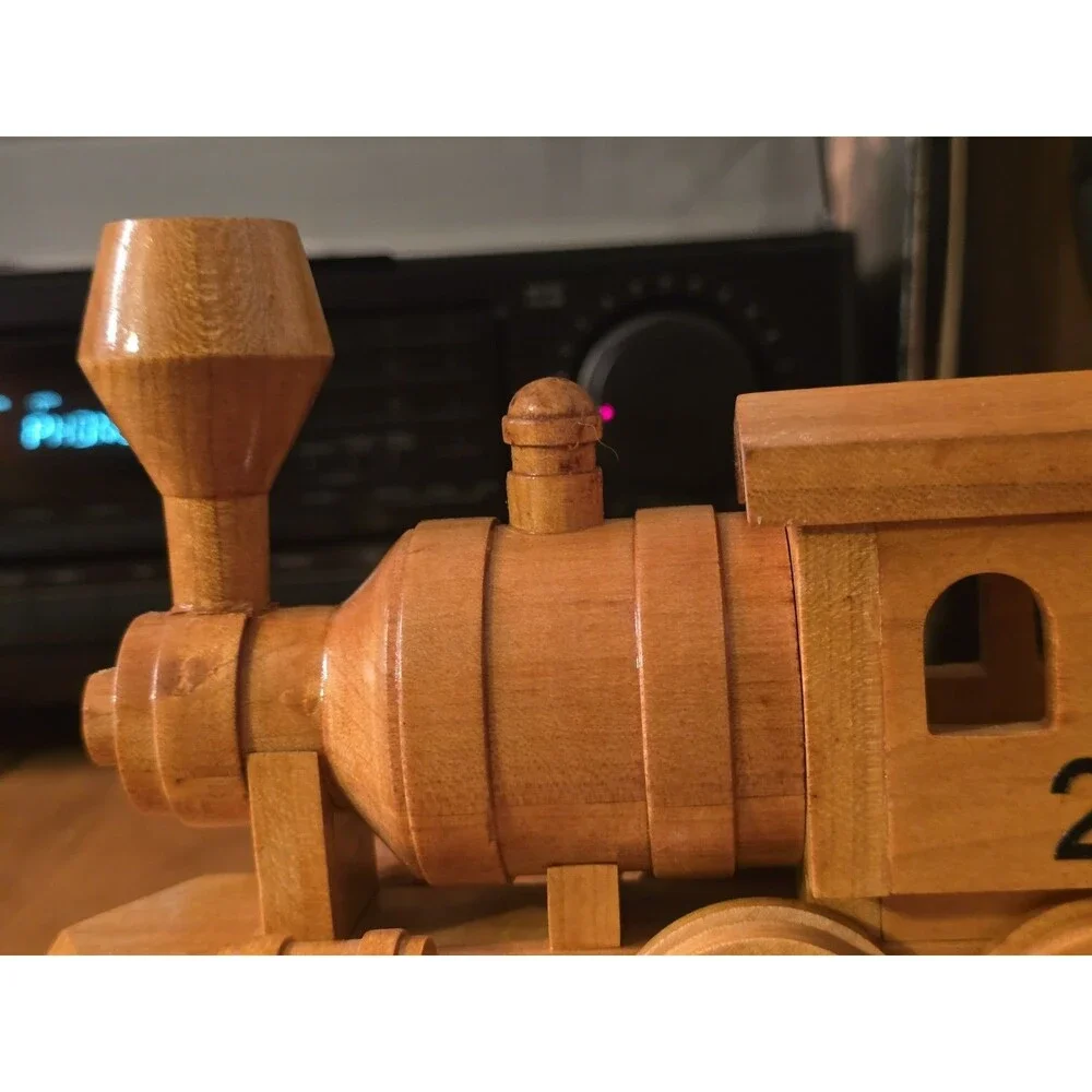 Vintage Handcrafted Wooden Train Steam Locomotive No. 2 & Tender Car - Artist...